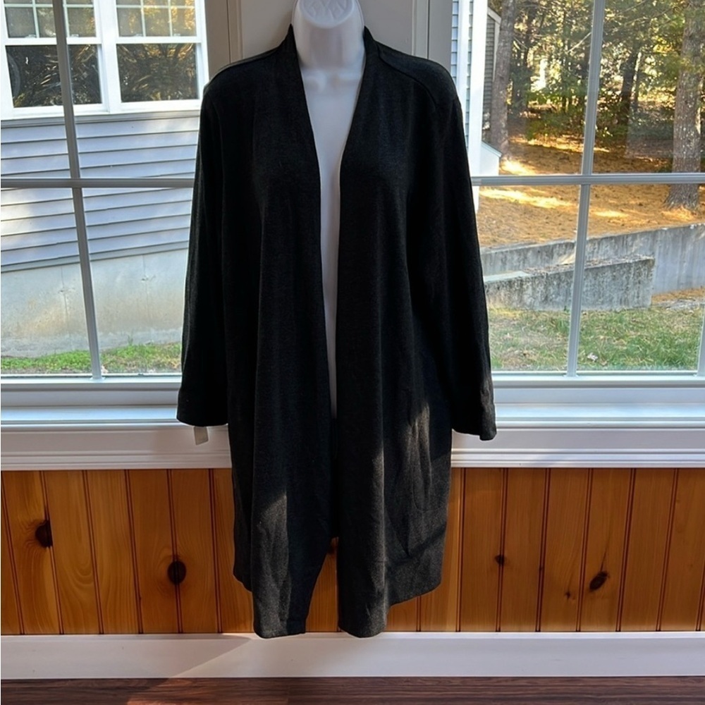 Pure Jill Classic Open Long Flyaway Gray Sweater size Large